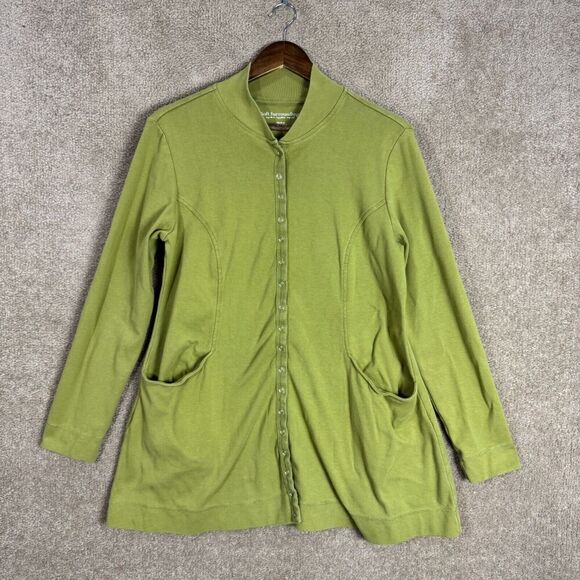 Soft Surroundings Cardigan Sweater Womens Medium M Green Snap Front Pockets Long - Picture 1 of 9